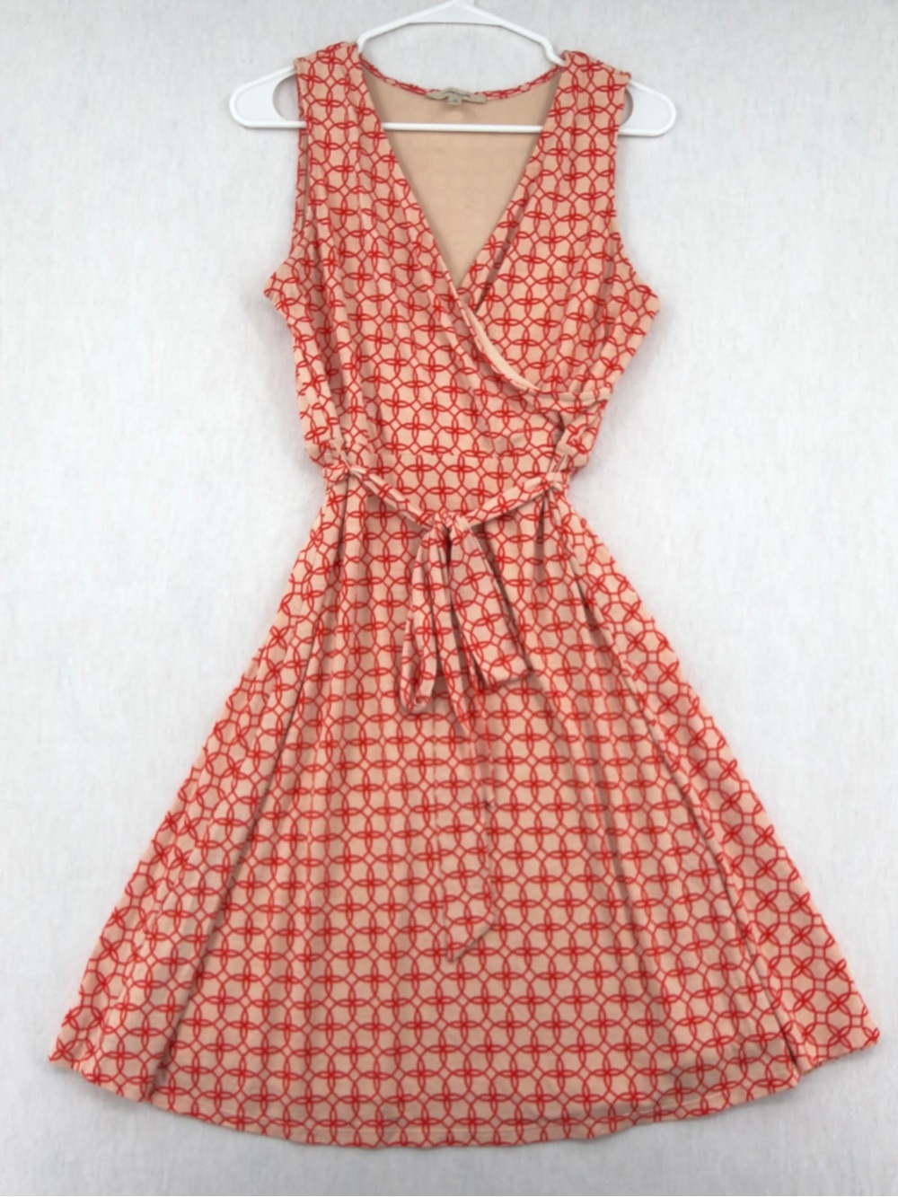 41 Hawthorn Geometric Circle Patterned Sleeveless Faux Wrap Dress Red on Cream